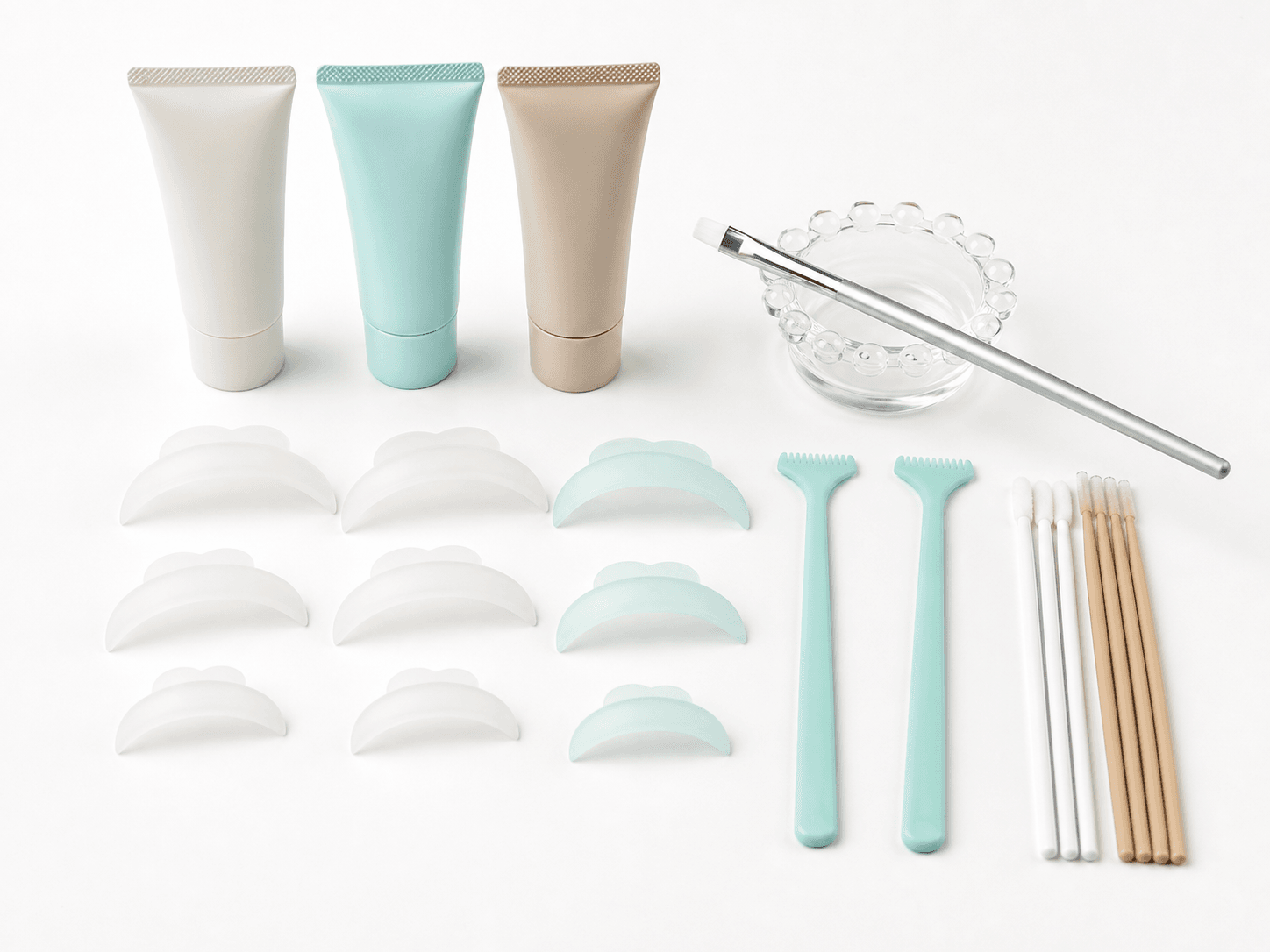 Unbranded lash lift system with tubes, shields and Y-combs