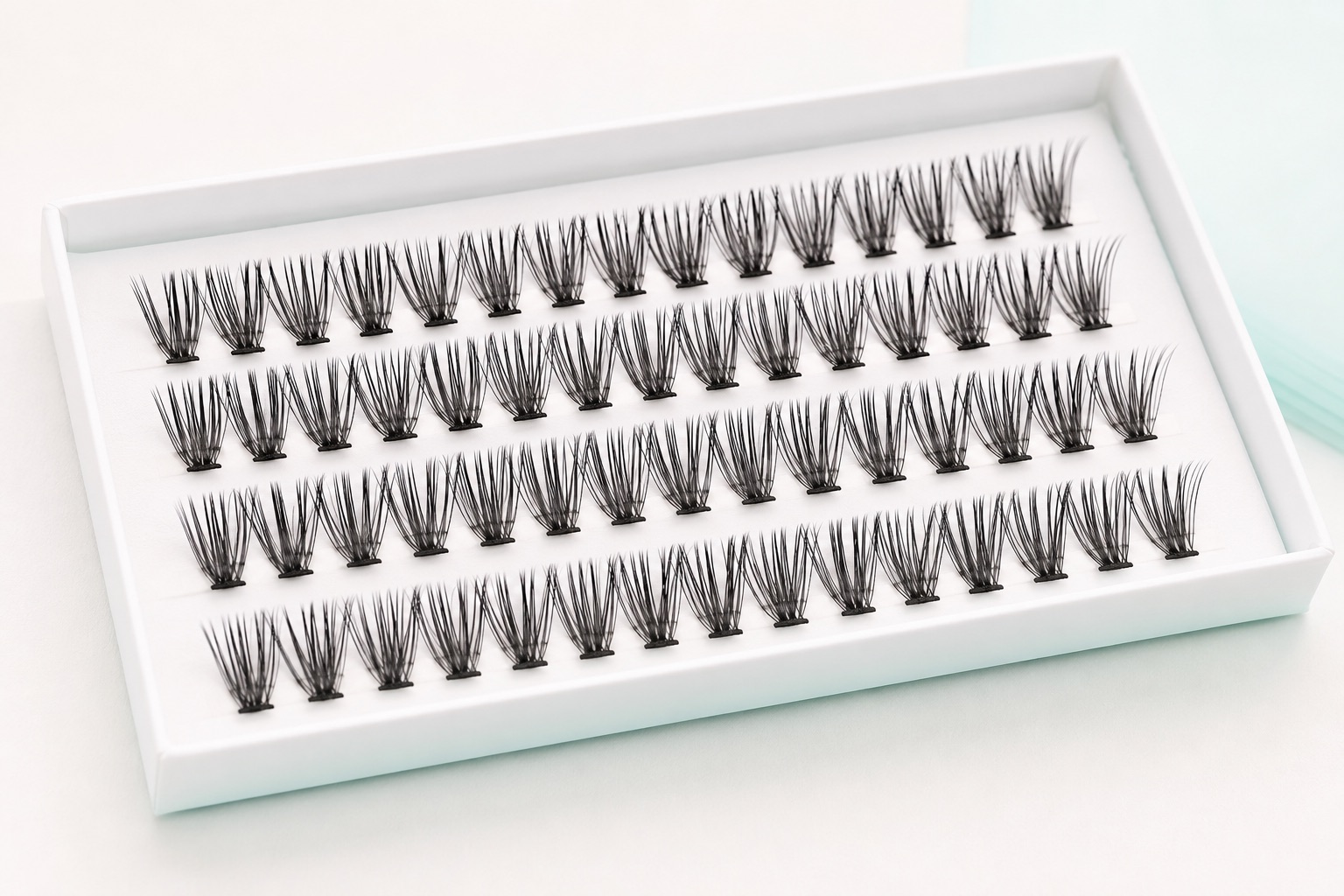 Unbranded DIY lash cluster trays arranged for range planning